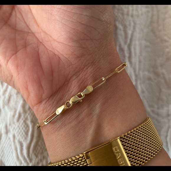 14K Gold Paper Clip Bracelet 7” inches - Picture 2 of 14